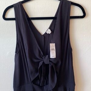 NWT LOFT Beach black lightweight rayon jumpsuit with tie front size medium